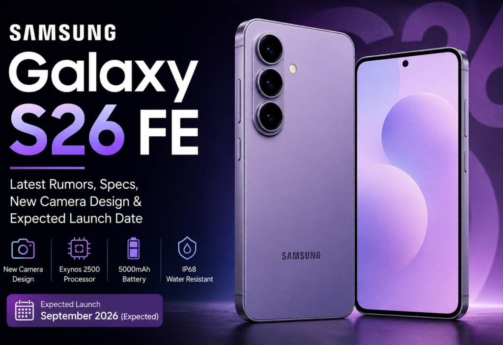 “Samsung Galaxy S26 FE concept render based on current rumors and leaks. This is not an official Samsung image.”